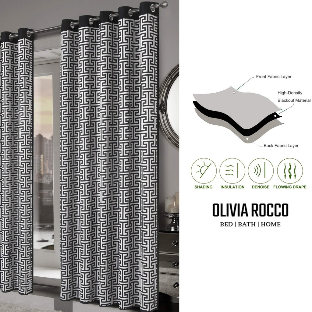 OLIVIA ROCCO Milano Geometric Blackout Curtains Thermal Insulated Eyelet Pair Pencil Pleat - Joe’s Haven