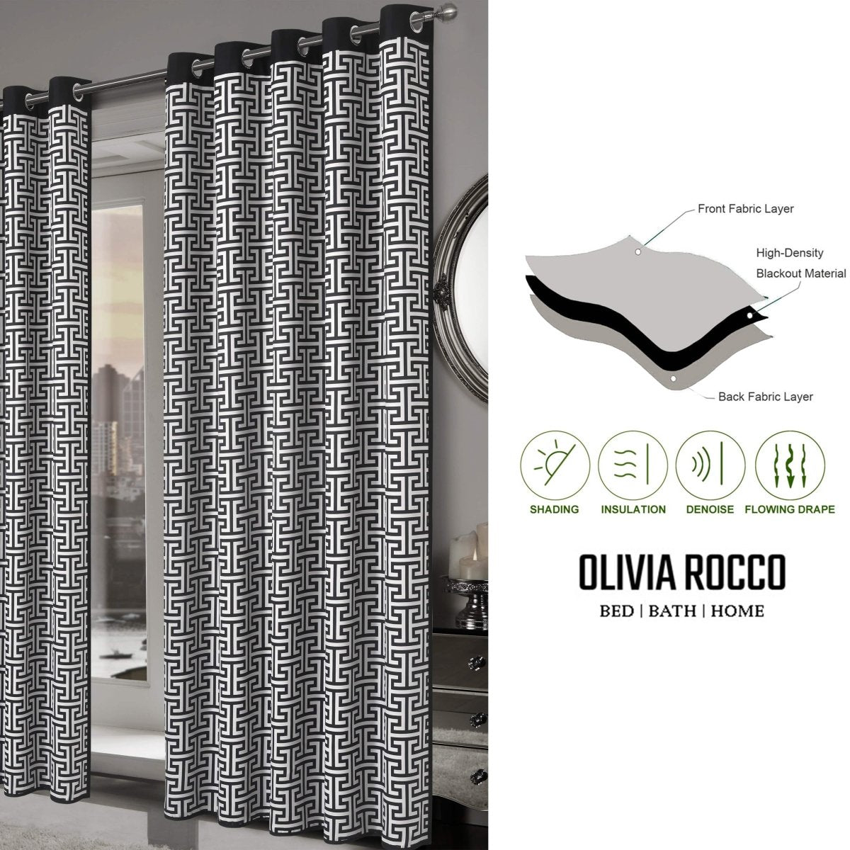 OLIVIA ROCCO Milano Geometric Blackout Curtains Thermal Insulated Eyelet Pair Pencil Pleat - Joe’s Haven