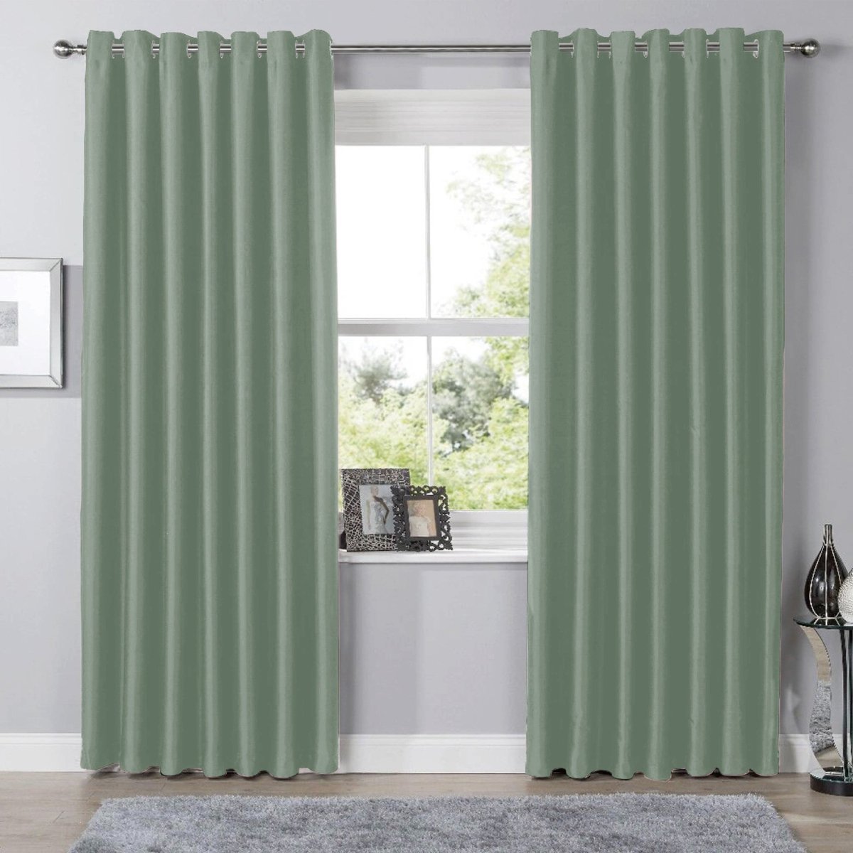 OLIVIA ROCCO Blackout Sage Green Eyelet Curtains Thermal Ring Top Window Treatments - Joe’s Haven