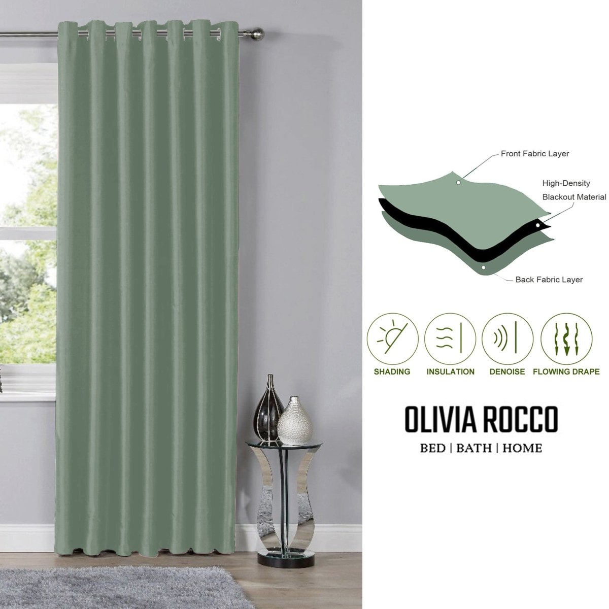 OLIVIA ROCCO Blackout Sage Green Eyelet Curtains Thermal Ring Top Window Treatments - Joe’s Haven