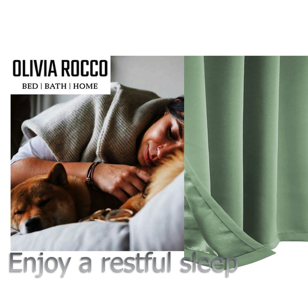 OLIVIA ROCCO Blackout Sage Green Eyelet Curtains Thermal Ring Top Window Treatments - Joe’s Haven