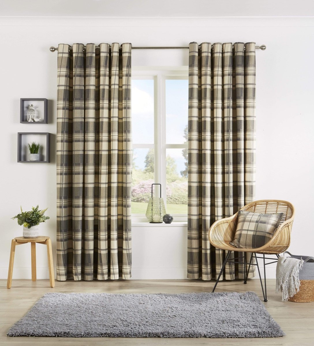 OLIVIA ROCCO Check Pattern Curtains With Matching Cushion Covers Premium Cotton Mix - Joe’s Haven