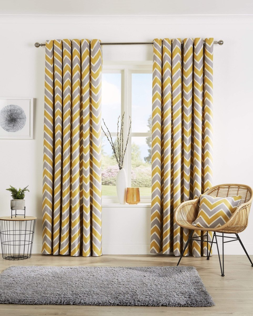 OLIVIA ROCCO Chevron Curtain Panels With Matching Cushion Covers Cotton Mix Easy Care - Joe’s Haven