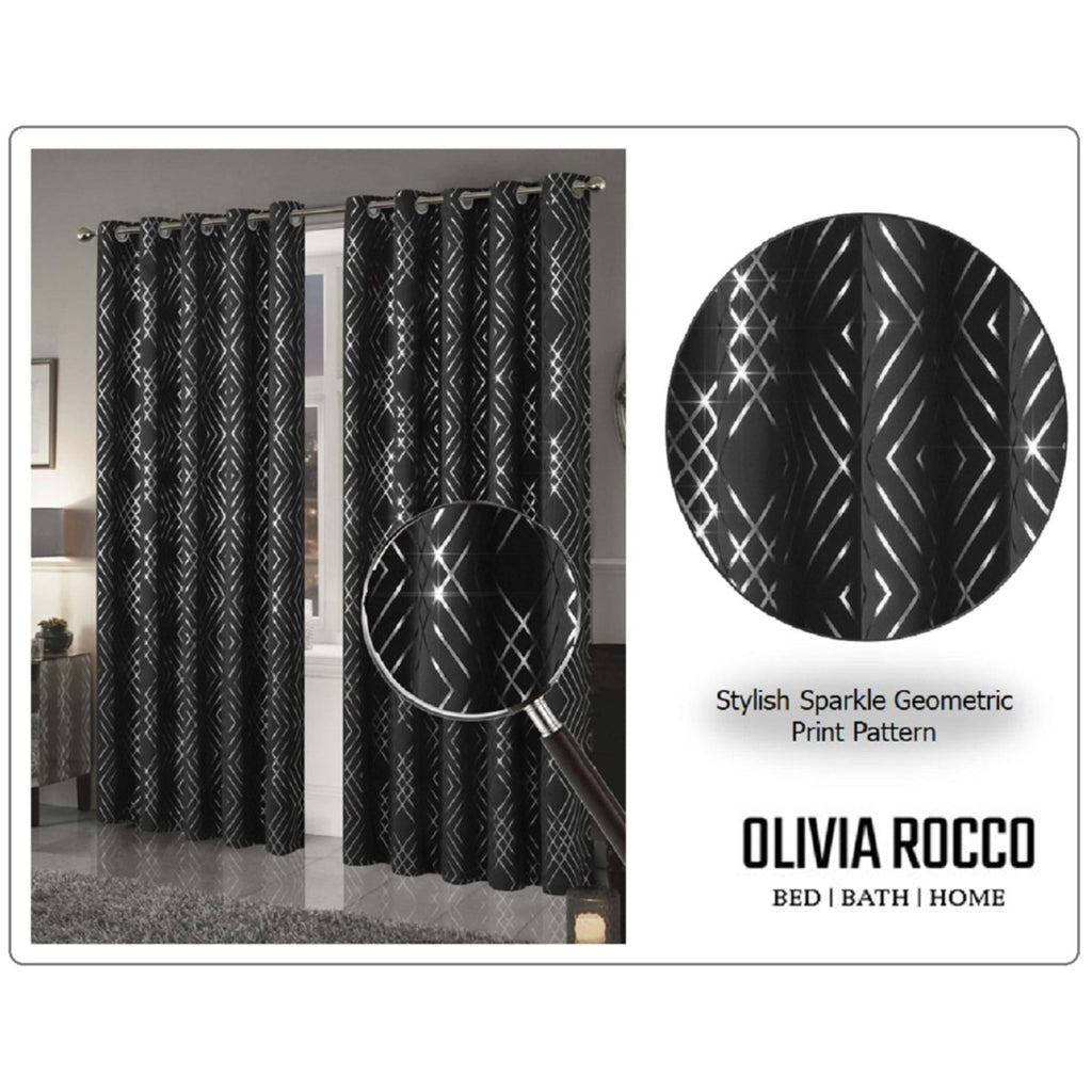 OLIVIA ROCCO Geometric Sparkle Blackout Curtains Black Thermal Insulated Eyelet Ring Top - Joe’s Haven