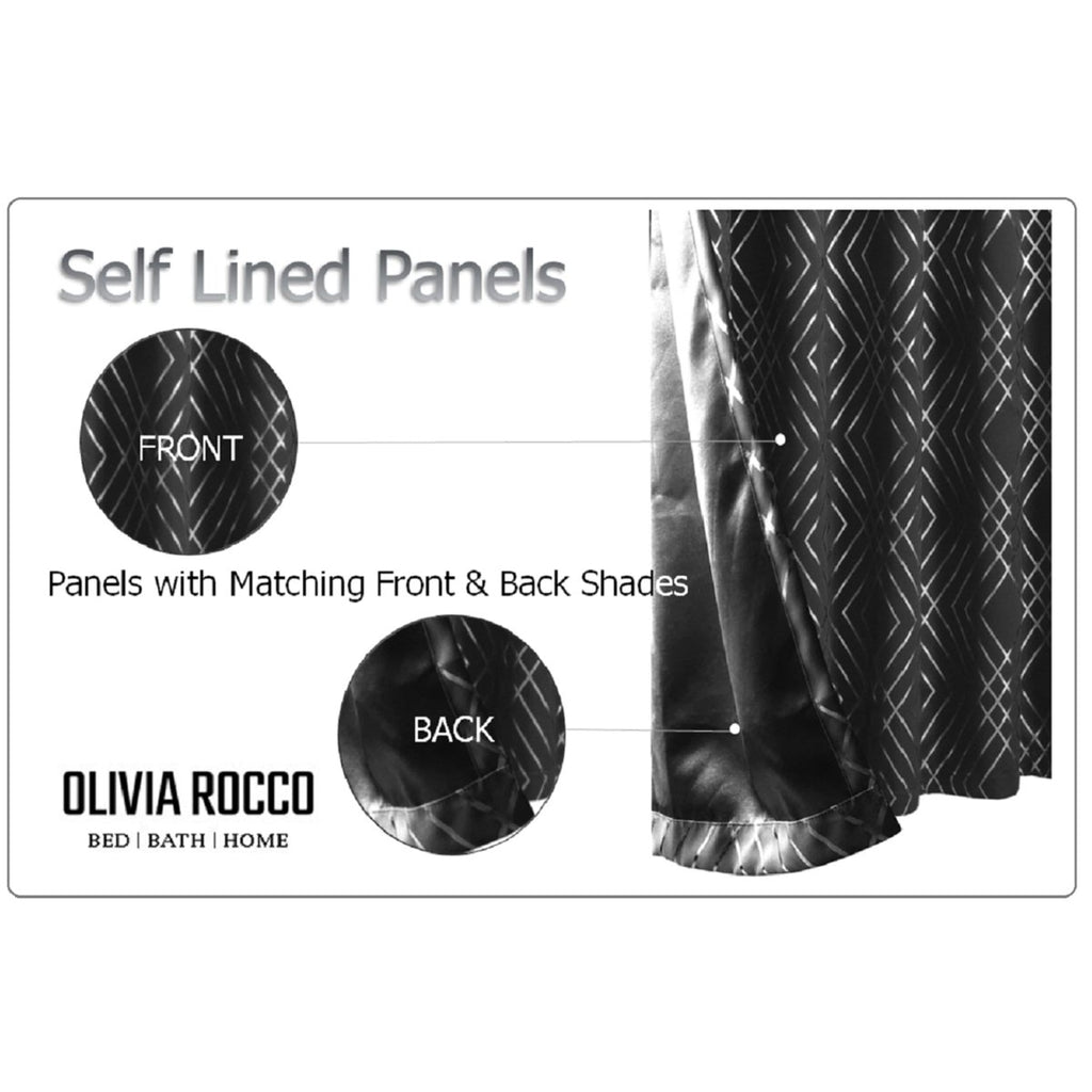 OLIVIA ROCCO Geometric Sparkle Blackout Curtains Black Thermal Insulated Eyelet Ring Top - Joe’s Haven