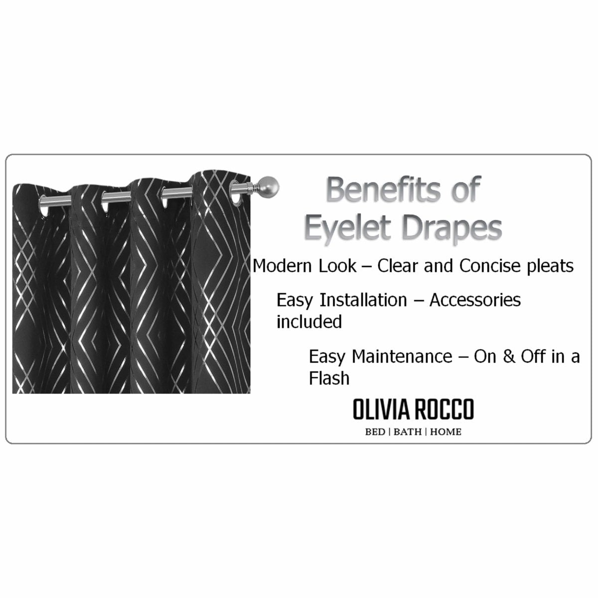 OLIVIA ROCCO Geometric Sparkle Blackout Curtains Black Thermal Insulated Eyelet Ring Top - Joe’s Haven
