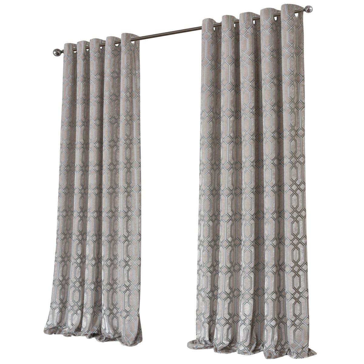OLIVIA ROCCO Luxe Geo Velvet Eyelet Curtains Champagne Thermal Insulated Soundproof - Joe’s Haven