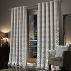 OLIVIA ROCCO Luxe Geo Velvet Eyelet Curtains Champagne Thermal Insulated Soundproof - Joe’s Haven