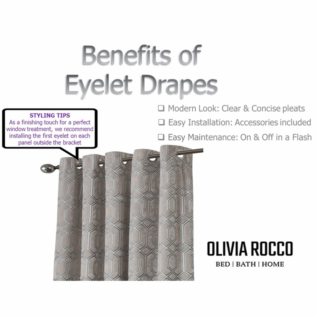 OLIVIA ROCCO Luxe Geo Velvet Eyelet Curtains Champagne Thermal Insulated Soundproof - Joe’s Haven
