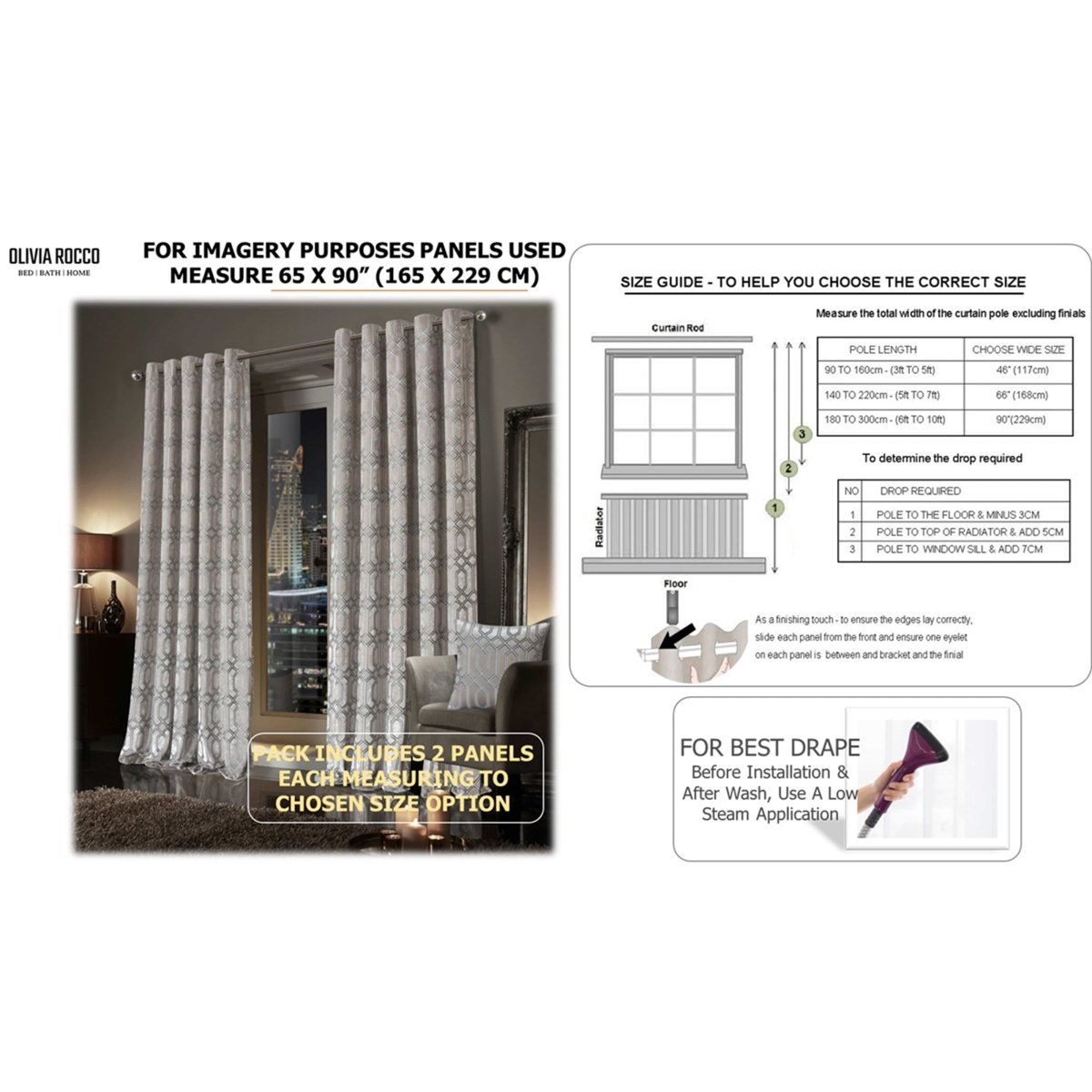 OLIVIA ROCCO Luxe Geo Velvet Eyelet Curtains Champagne Thermal Insulated Soundproof - Joe’s Haven