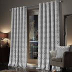 OLIVIA ROCCO Luxe Geo Velvet Eyelet Curtains Grey Thermal Insulated Soundproof Easy - Fit Ready Made Window Pair - Joe’s Haven