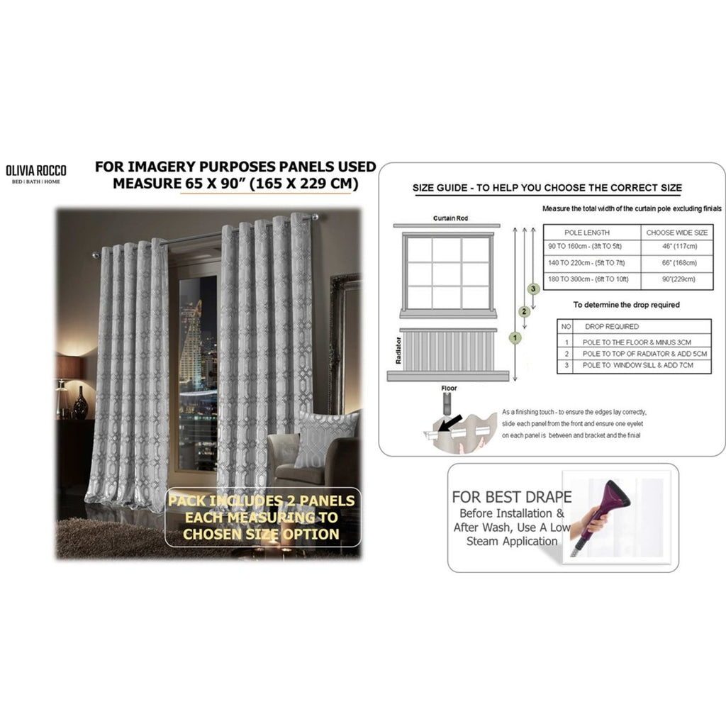 OLIVIA ROCCO Luxe Geo Velvet Eyelet Curtains Grey Thermal Insulated Soundproof Easy - Fit Ready Made Window Pair - Joe’s Haven