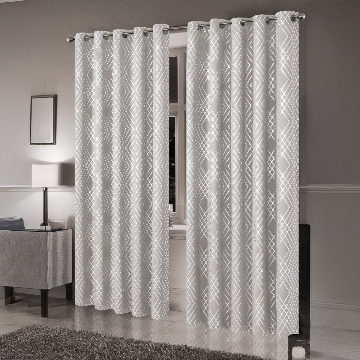 OLIVIA ROCCO Geometric Sparkle Blackout Curtains Natural Thermal Insulated Eyelet Ring Top - Joe’s Haven