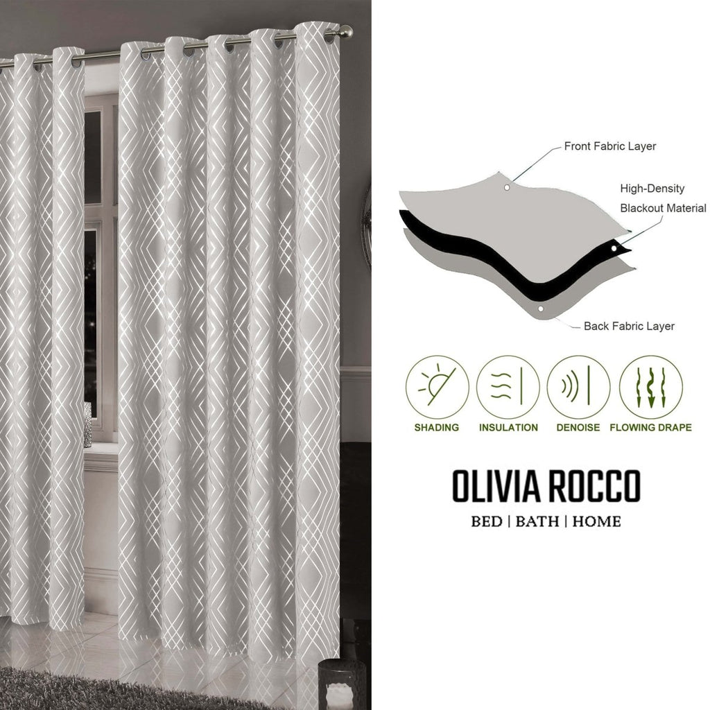 OLIVIA ROCCO Geometric Sparkle Blackout Curtains Natural Thermal Insulated Eyelet Ring Top - Joe’s Haven