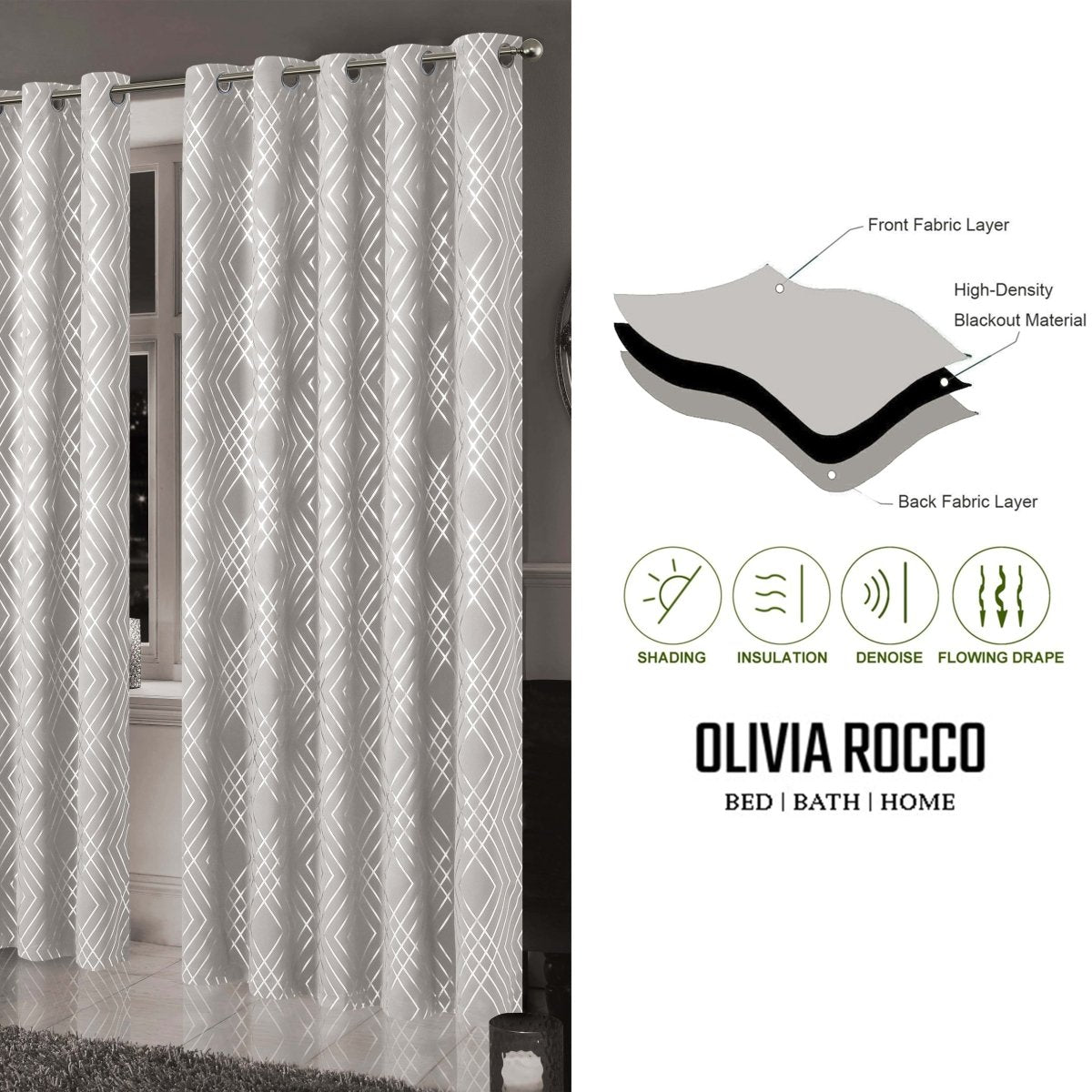OLIVIA ROCCO Geometric Sparkle Blackout Curtains Natural Thermal Insulated Eyelet Ring Top - Joe’s Haven