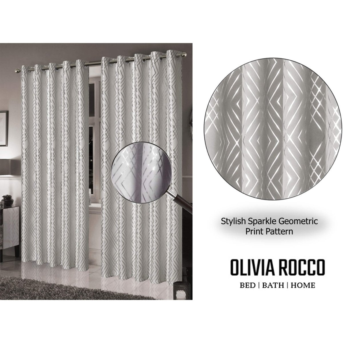 OLIVIA ROCCO Geometric Sparkle Blackout Curtains Natural Thermal Insulated Eyelet Ring Top - Joe’s Haven