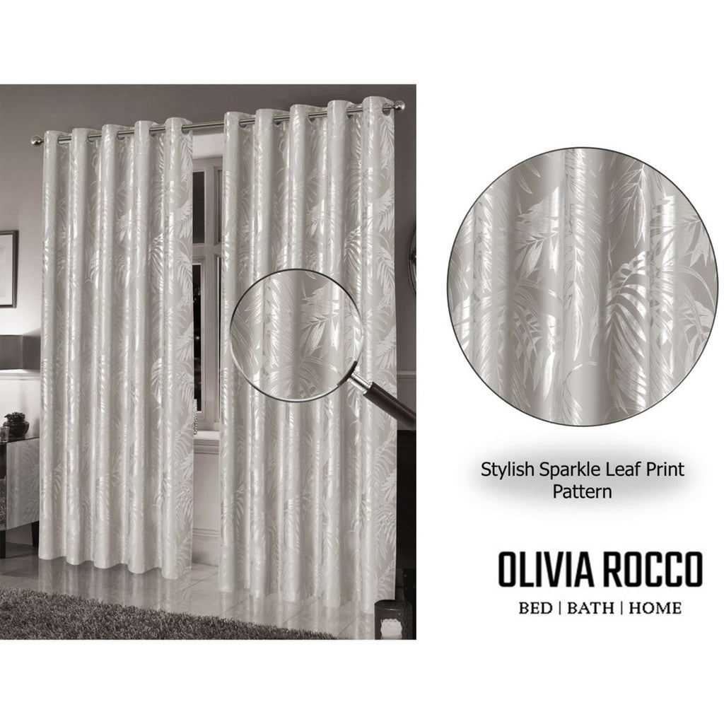 OLIVIA ROCCO Leaf Natural Sparkle Blackout Curtains Super Soft Thermal Insulated Eyelet - Joe’s Haven