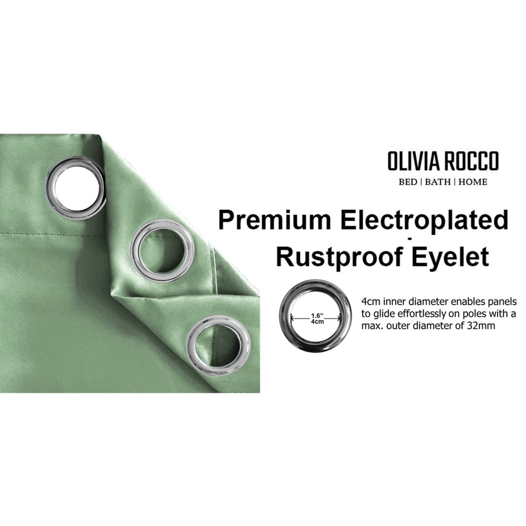 OLIVIA ROCCO Diamante Sage Green Blackout Eyelet Curtains With Tie Backs Thermal Ring Top - Joe’s Haven