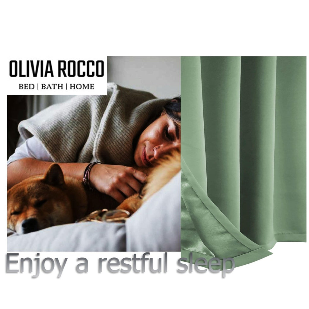 OLIVIA ROCCO Diamante Sage Green Blackout Eyelet Curtains With Tie Backs Thermal Ring Top - Joe’s Haven