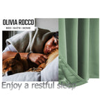 OLIVIA ROCCO Diamante Sage Green Blackout Eyelet Curtains With Tie Backs Thermal Ring Top - Joe’s Haven