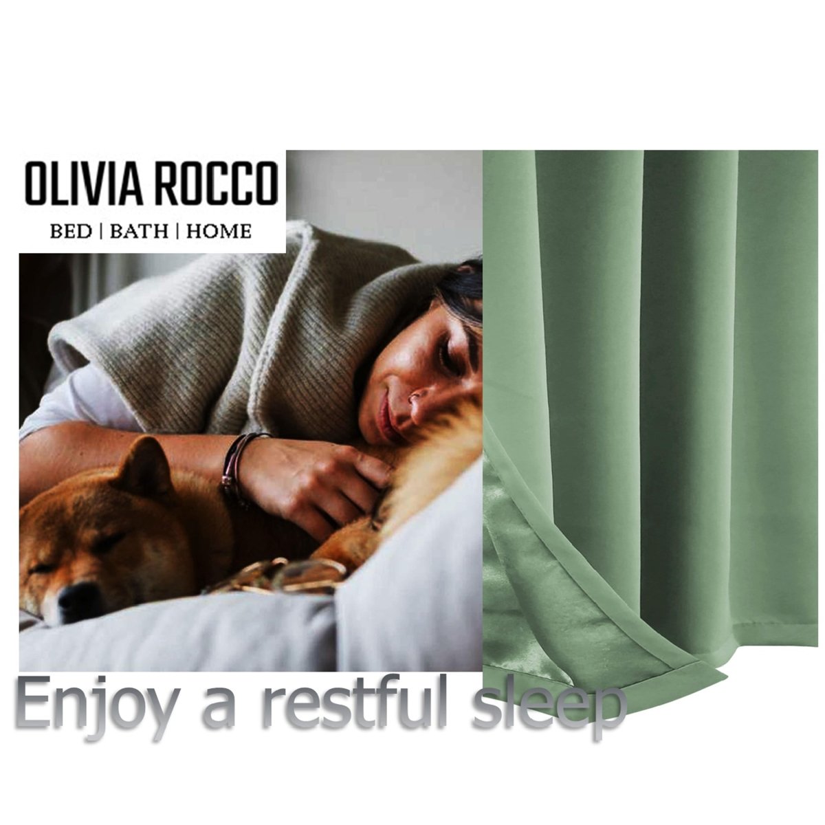 OLIVIA ROCCO Diamante Sage Green Blackout Eyelet Curtains With Tie Backs Thermal Ring Top - Joe’s Haven