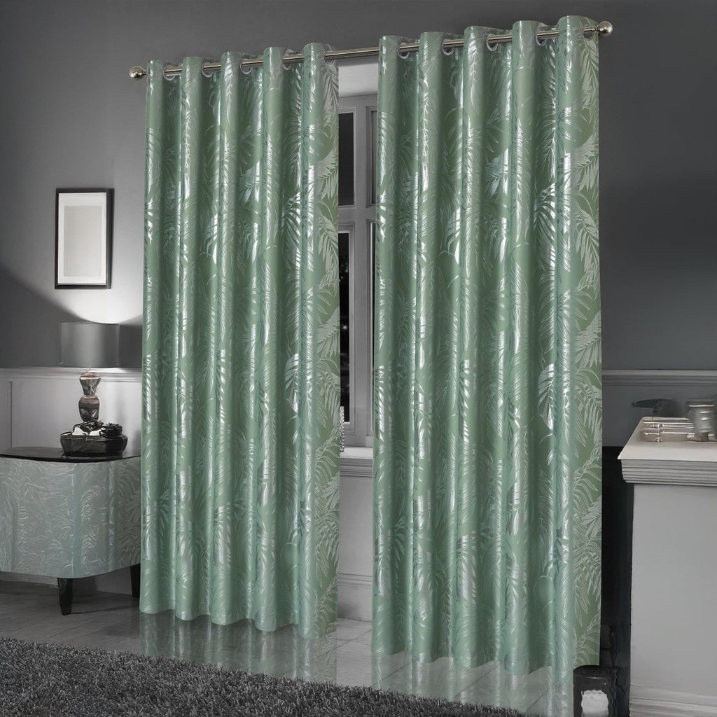 OLIVIA ROCCO Leaf Sage Green Sparkle Blackout Curtains With Thermal Insulation Eyelet - Joe’s Haven