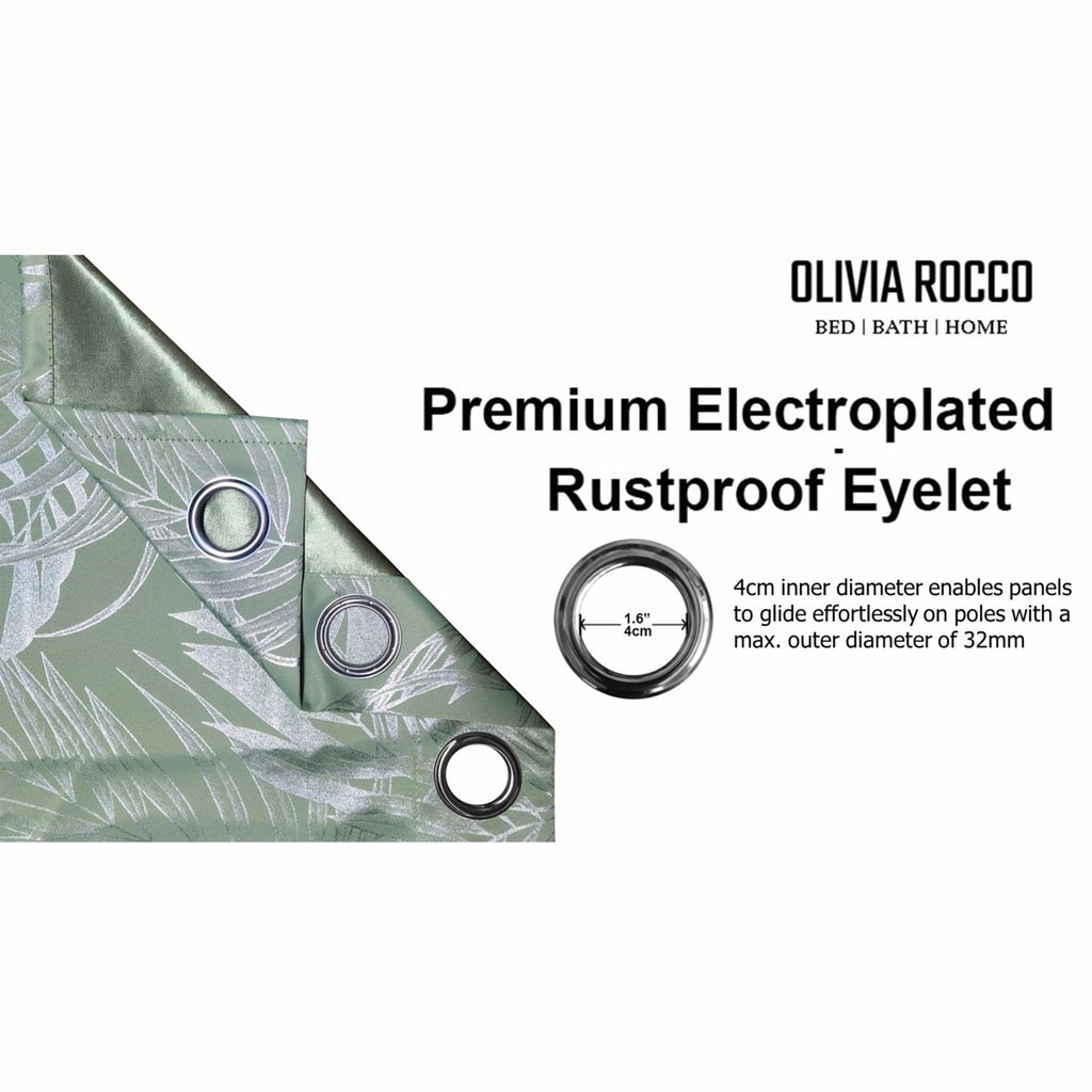 OLIVIA ROCCO Leaf Sage Green Sparkle Blackout Curtains With Thermal Insulation Eyelet - Joe’s Haven