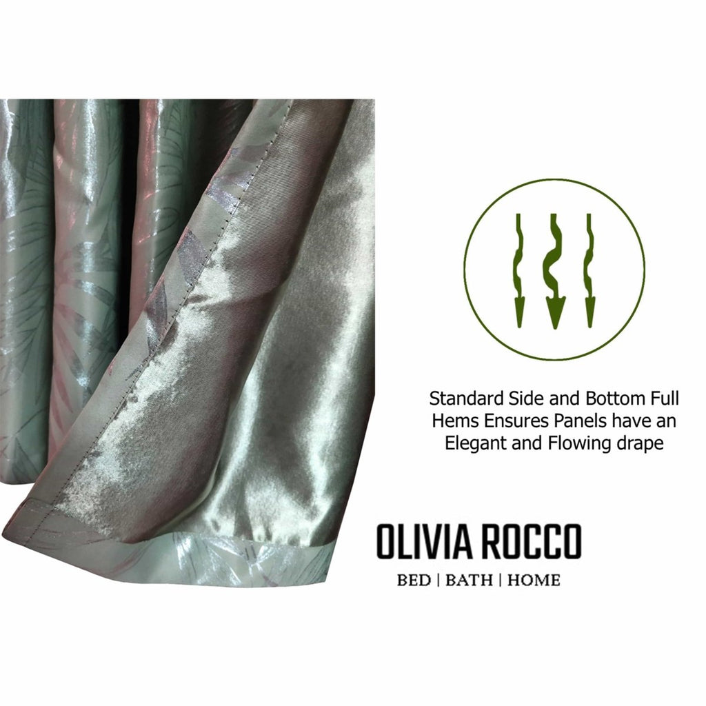 OLIVIA ROCCO Leaf Sage Green Sparkle Blackout Curtains With Thermal Insulation Eyelet - Joe’s Haven