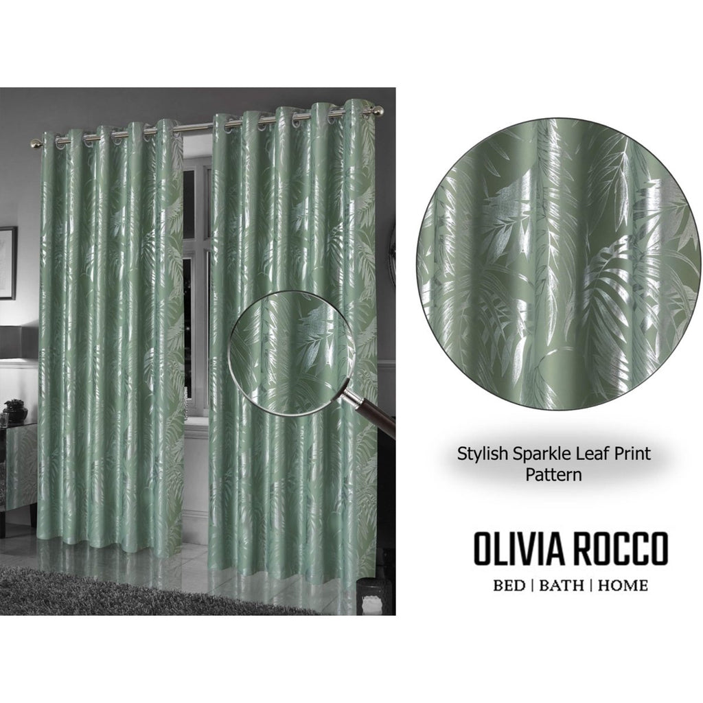 OLIVIA ROCCO Leaf Sage Green Sparkle Blackout Curtains With Thermal Insulation Eyelet - Joe’s Haven