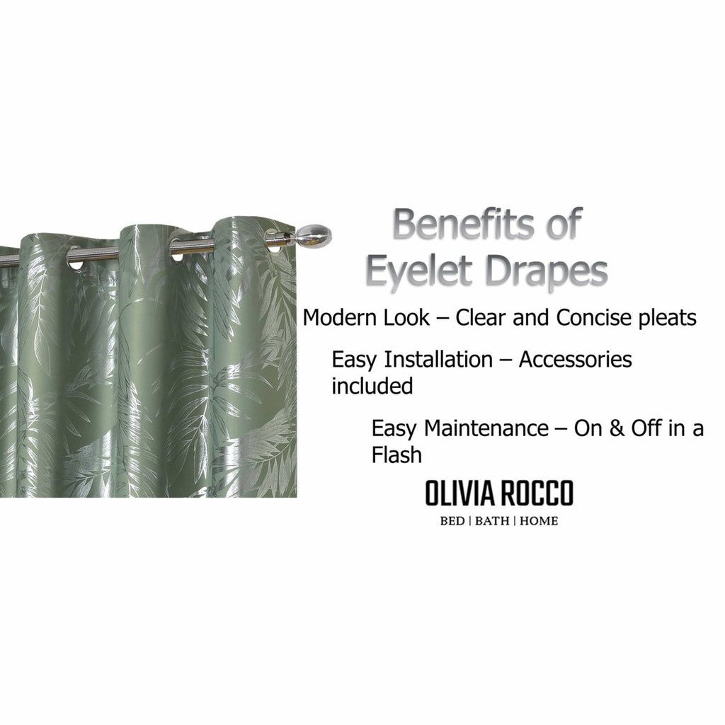 OLIVIA ROCCO Leaf Sage Green Sparkle Blackout Curtains With Thermal Insulation Eyelet - Joe’s Haven