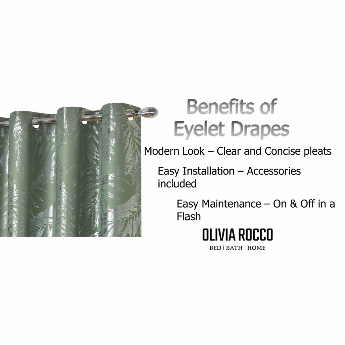 OLIVIA ROCCO Leaf Sage Green Sparkle Blackout Curtains With Thermal Insulation Eyelet - Joe’s Haven