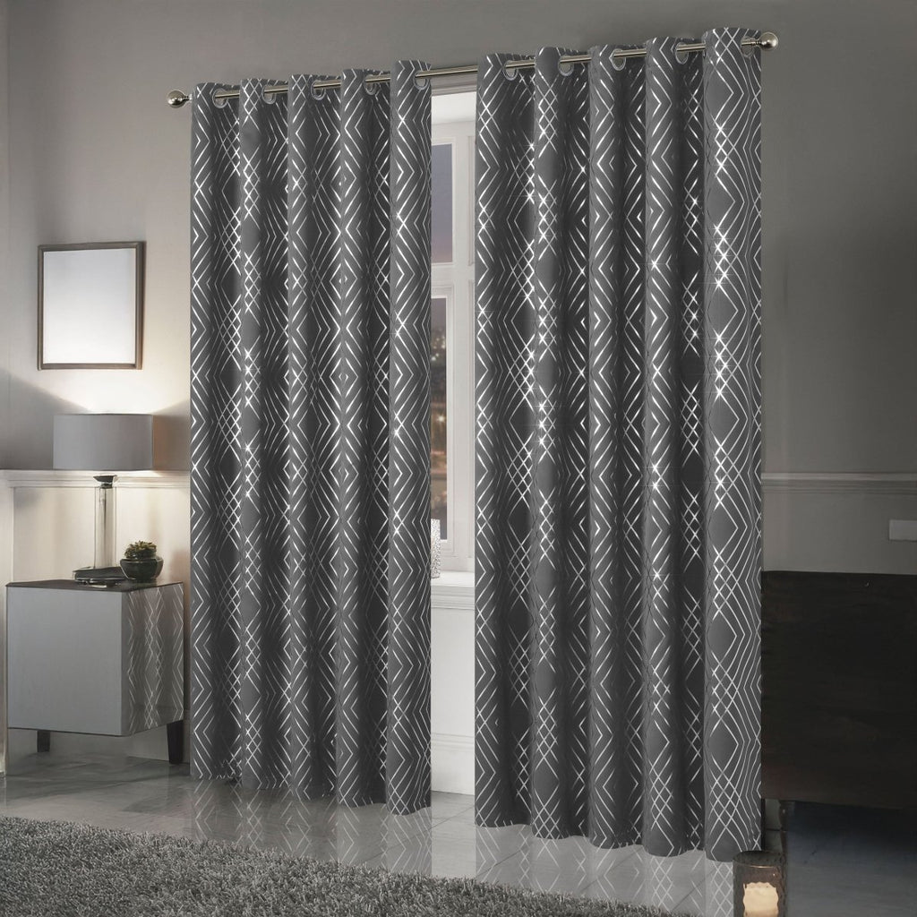 OLIVIA ROCCO Geometric Sparkle Blackout Curtains Silver Eyelet Ring Top Soft Thermal - Joe’s Haven