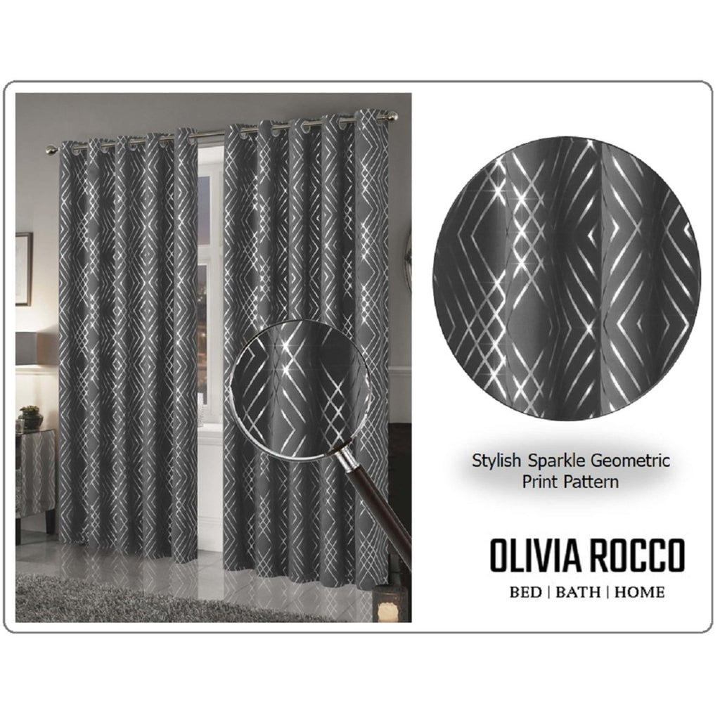 OLIVIA ROCCO Geometric Sparkle Blackout Curtains Silver Eyelet Ring Top Soft Thermal - Joe’s Haven