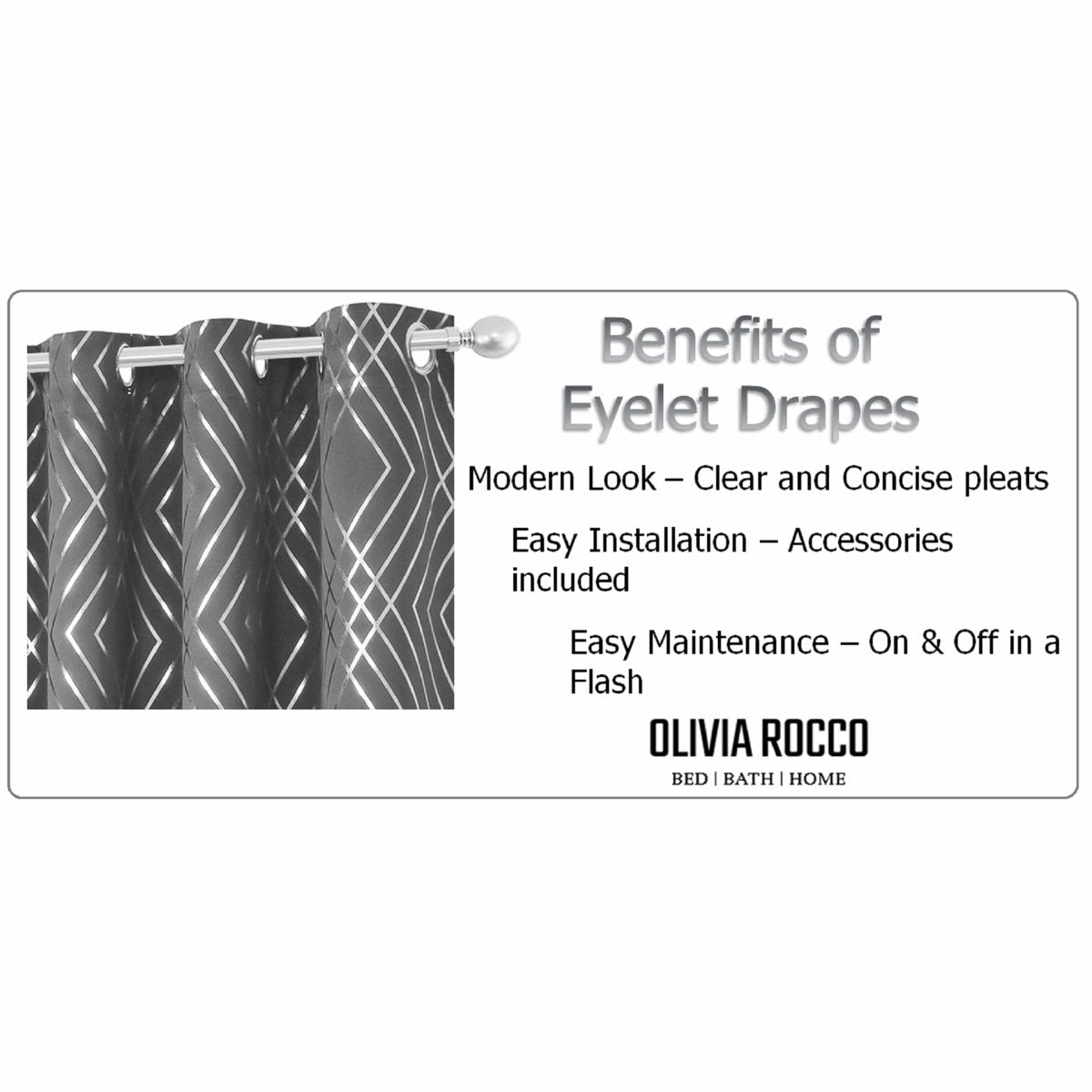 OLIVIA ROCCO Geometric Sparkle Blackout Curtains Silver Eyelet Ring Top Soft Thermal - Joe’s Haven