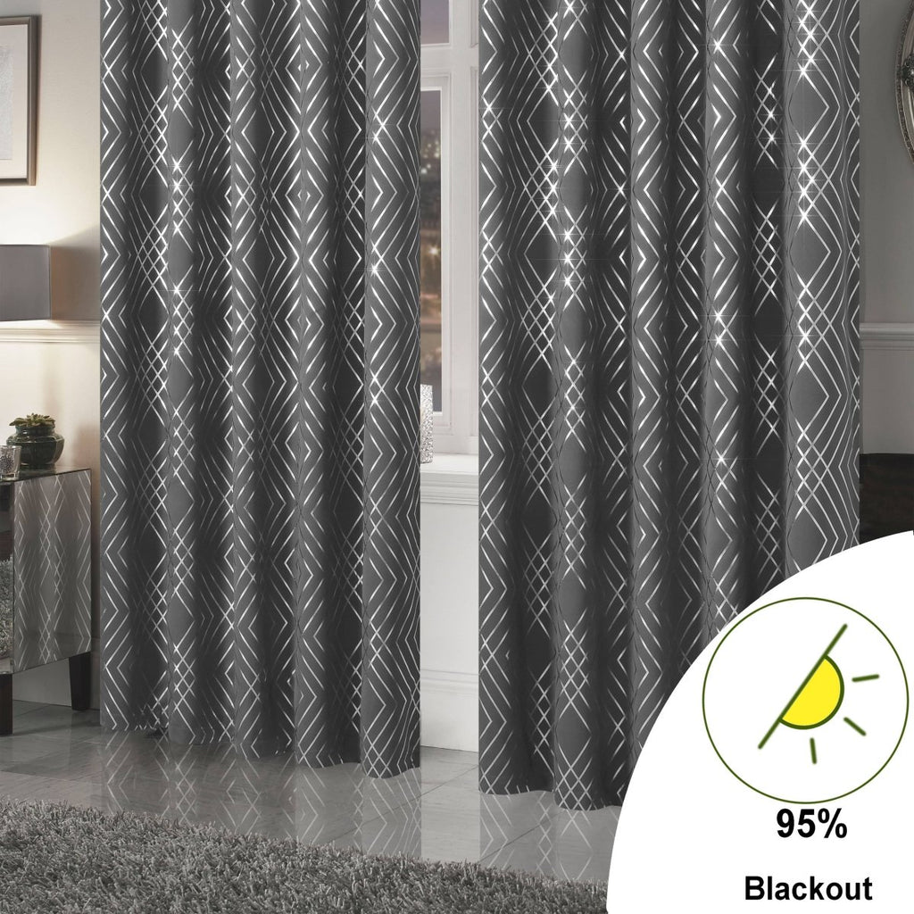 OLIVIA ROCCO Geometric Sparkle Blackout Curtains Silver Eyelet Ring Top Soft Thermal - Joe’s Haven