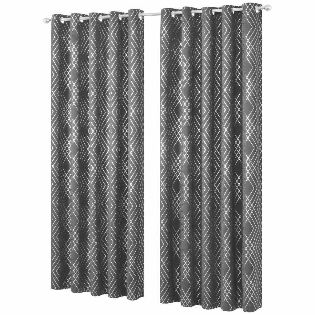 OLIVIA ROCCO Geometric Sparkle Blackout Curtains Silver Eyelet Ring Top Soft Thermal - Joe’s Haven