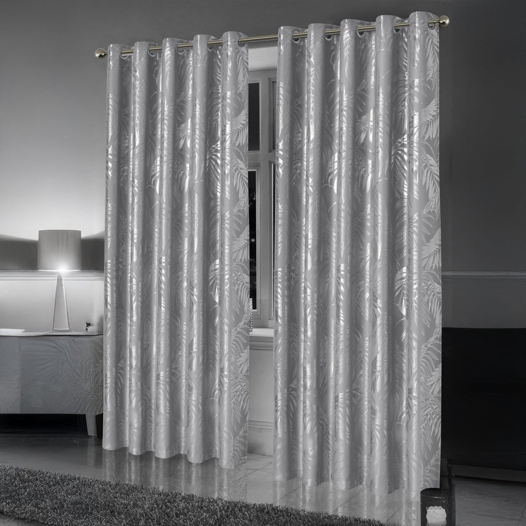 OLIVIA ROCCO Leaf Silver Sparkle Blackout Curtains Super Soft Thermal Insulated Eyelet - Joe’s Haven
