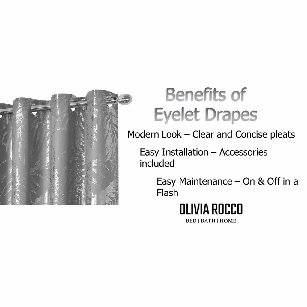 OLIVIA ROCCO Leaf Silver Sparkle Blackout Curtains Super Soft Thermal Insulated Eyelet - Joe’s Haven