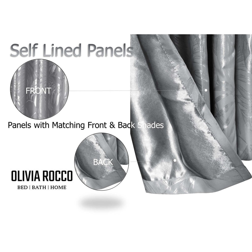OLIVIA ROCCO Leaf Silver Sparkle Blackout Curtains Super Soft Thermal Insulated Eyelet - Joe’s Haven