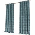 OLIVIA ROCCO Luxe Geo Velvet Eyelet Curtains Teal Thermal Insulated Soundproof Ready Made Hotel - Style Pair - Joe’s Haven