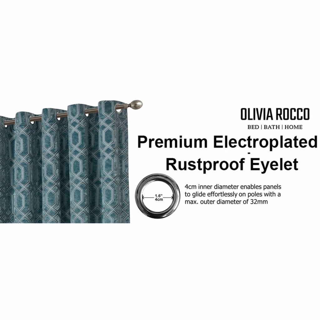 OLIVIA ROCCO Luxe Geo Velvet Eyelet Curtains Teal Thermal Insulated Soundproof Ready Made Hotel - Style Pair - Joe’s Haven