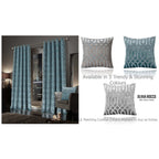 OLIVIA ROCCO Luxe Geo Velvet Eyelet Curtains Teal Thermal Insulated Soundproof Ready Made Hotel - Style Pair - Joe’s Haven