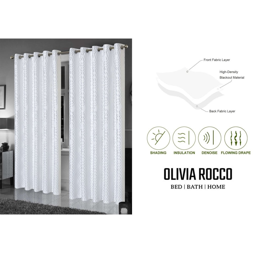 OLIVIA ROCCO Geometric White Sparkle Blackout Curtains Soft Thermal Insulated Drapes - Joe’s Haven