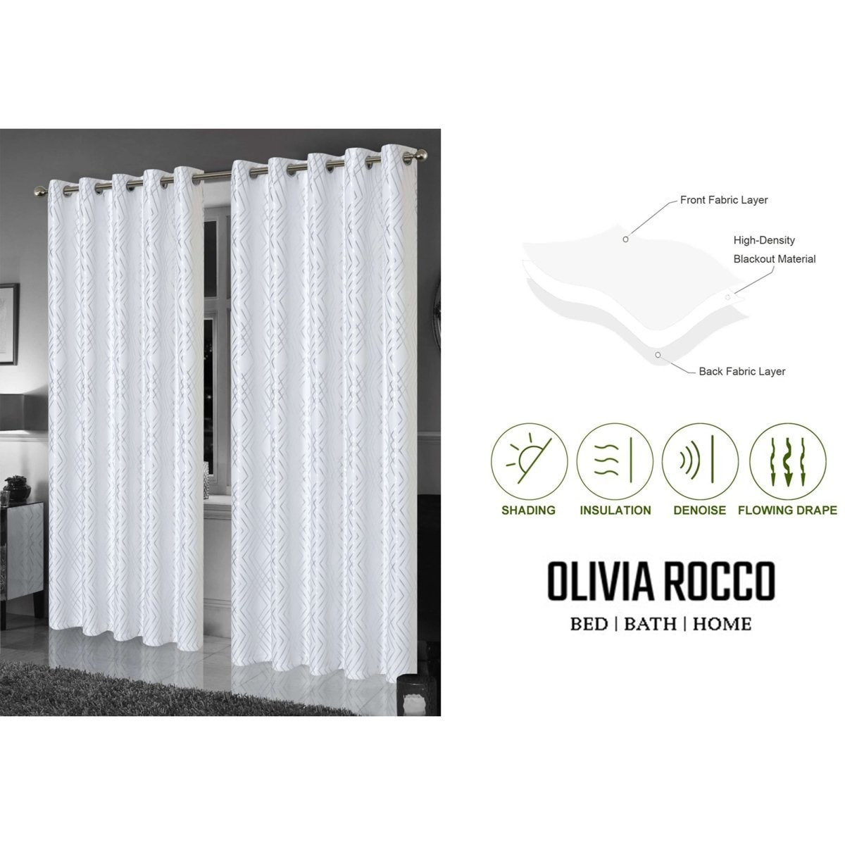 OLIVIA ROCCO Geometric White Sparkle Blackout Curtains Soft Thermal Insulated Drapes - Joe’s Haven