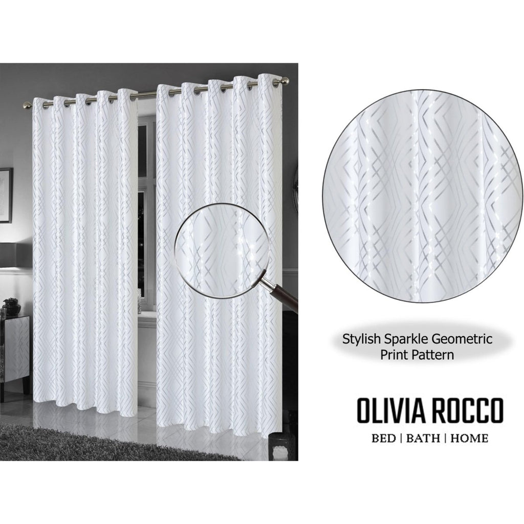 OLIVIA ROCCO Geometric White Sparkle Blackout Curtains Soft Thermal Insulated Drapes - Joe’s Haven