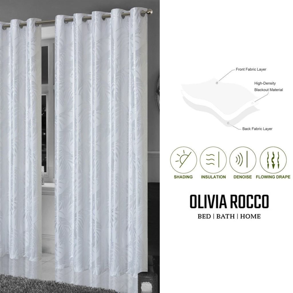 OLIVIA ROCCO Leaf White Sparkle Blackout Curtains Super Soft Fabric Thermal Insulated - Joe’s Haven
