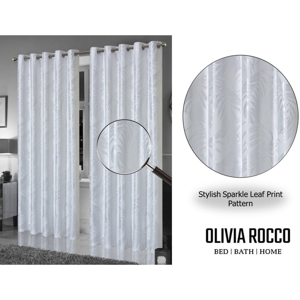 OLIVIA ROCCO Leaf White Sparkle Blackout Curtains Super Soft Fabric Thermal Insulated - Joe’s Haven