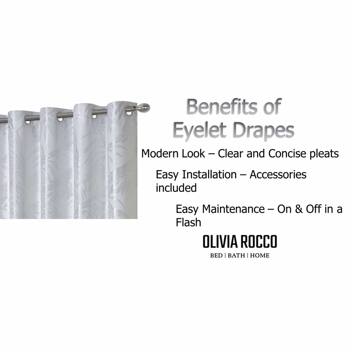 OLIVIA ROCCO Leaf White Sparkle Blackout Curtains Super Soft Fabric Thermal Insulated - Joe’s Haven