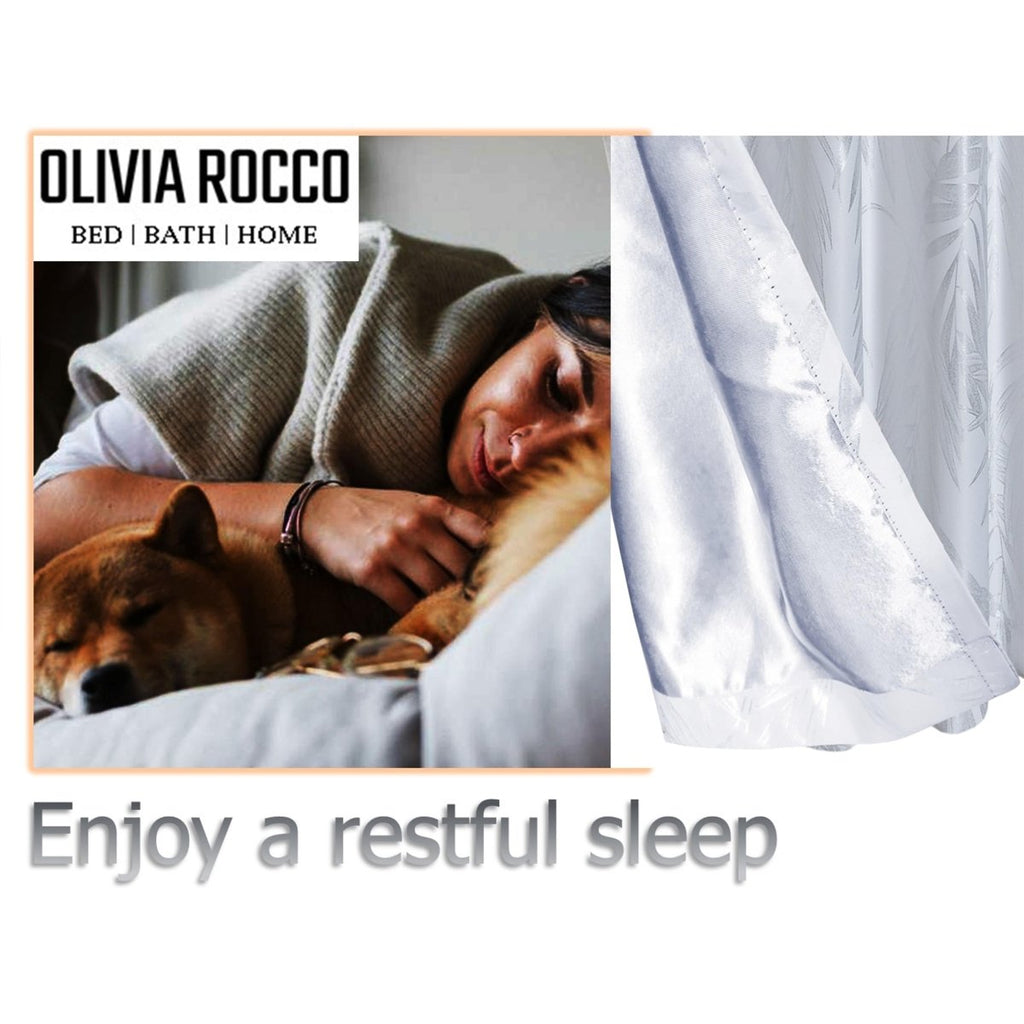 OLIVIA ROCCO Leaf White Sparkle Blackout Curtains Super Soft Fabric Thermal Insulated - Joe’s Haven