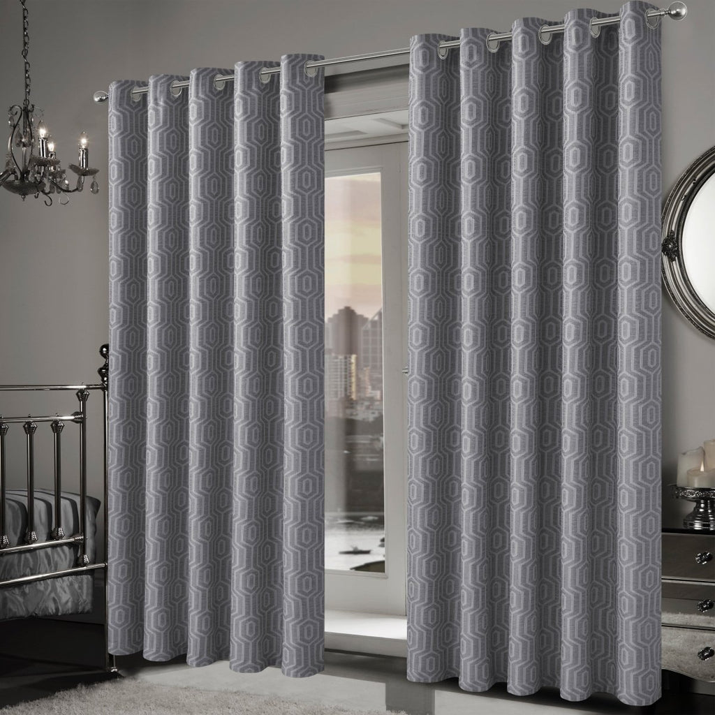 OLIVIA ROCCO Paris Eyelet Jacquard Curtains Grey Geometric Pattern Thermal Insulated - Joe’s Haven